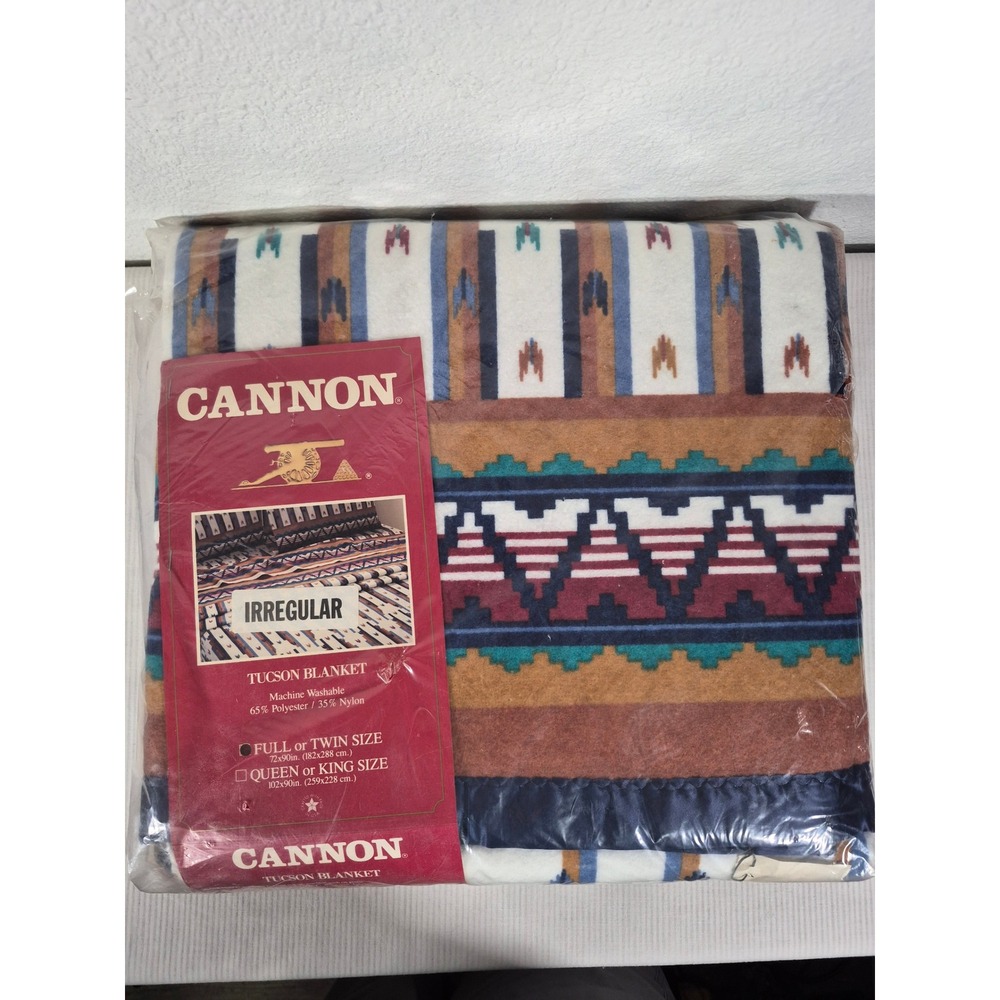 Vintage Cannon Tucson Blanket Southwestern Geometric Full/Twin 72x90 Made in USA